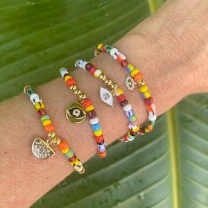 Evil Eye Bracelet Charm Beaded for Good Luck and Protection Enamel Gold Pave